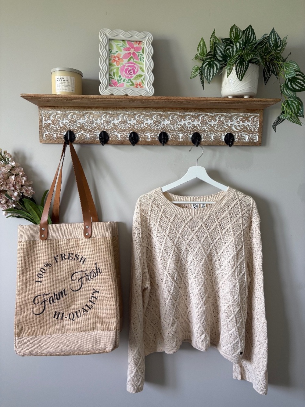 Roxy Cream Open Knit Sweater